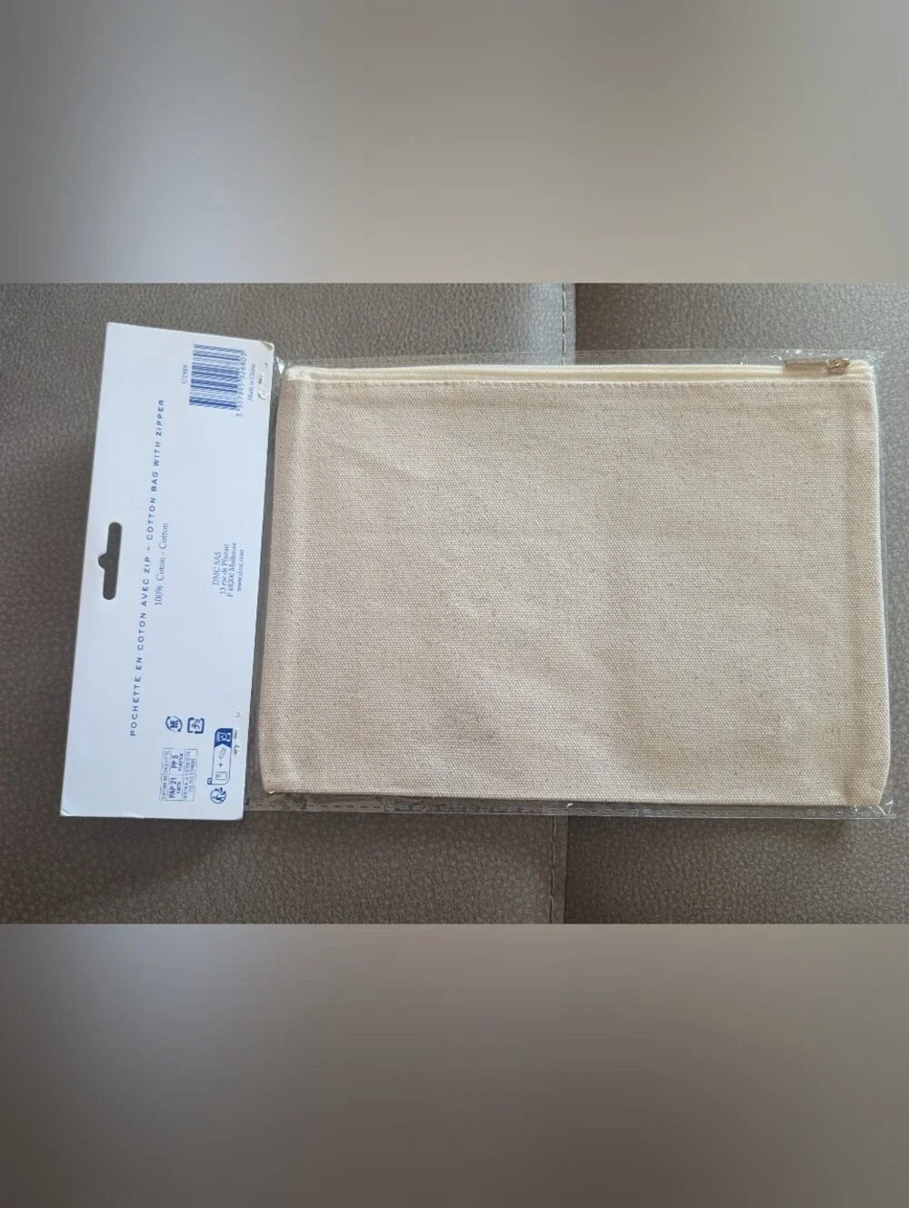 DMC Natural Beige Canvas Zipper Pouch NWT